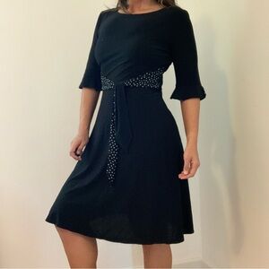 Stretchy Black Dress with Polka Dot Detail